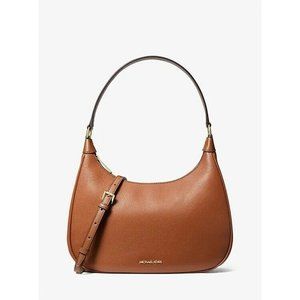 Michael Kors Women Brown Cora Large Pebbled Leather Shoulder Bag Half-Moon Shape